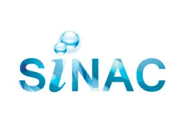 Logotipo azul de SINAC con burbujas de agua